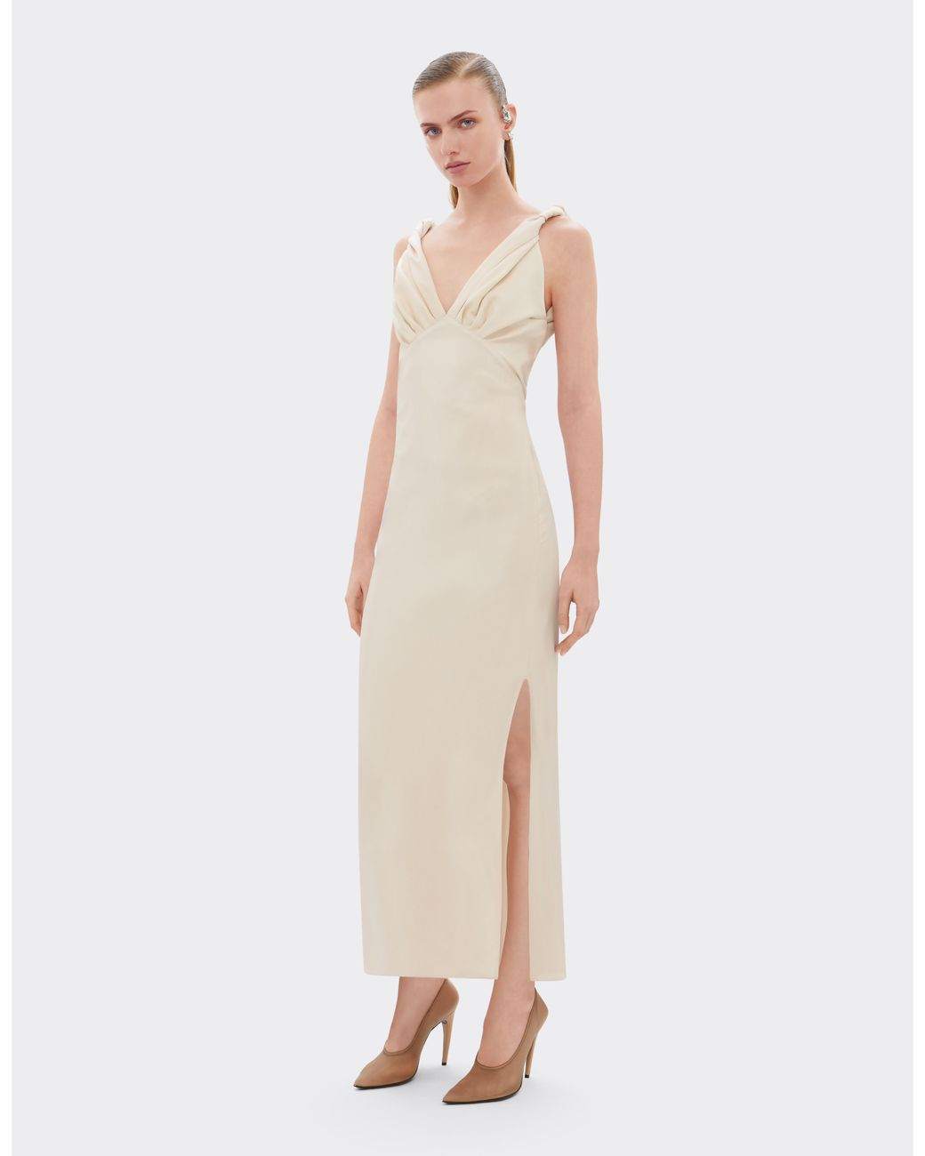 Ferrari White Long Cupro Twill Dress