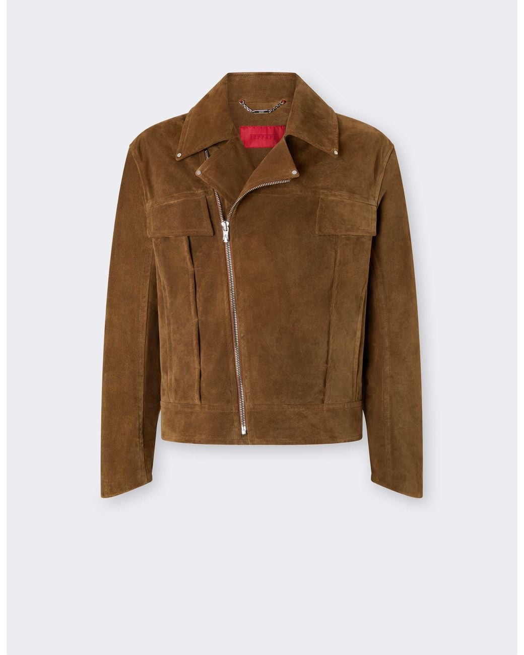 Ferrari Brown Suede Biker Jacket With Prancing Horse for men