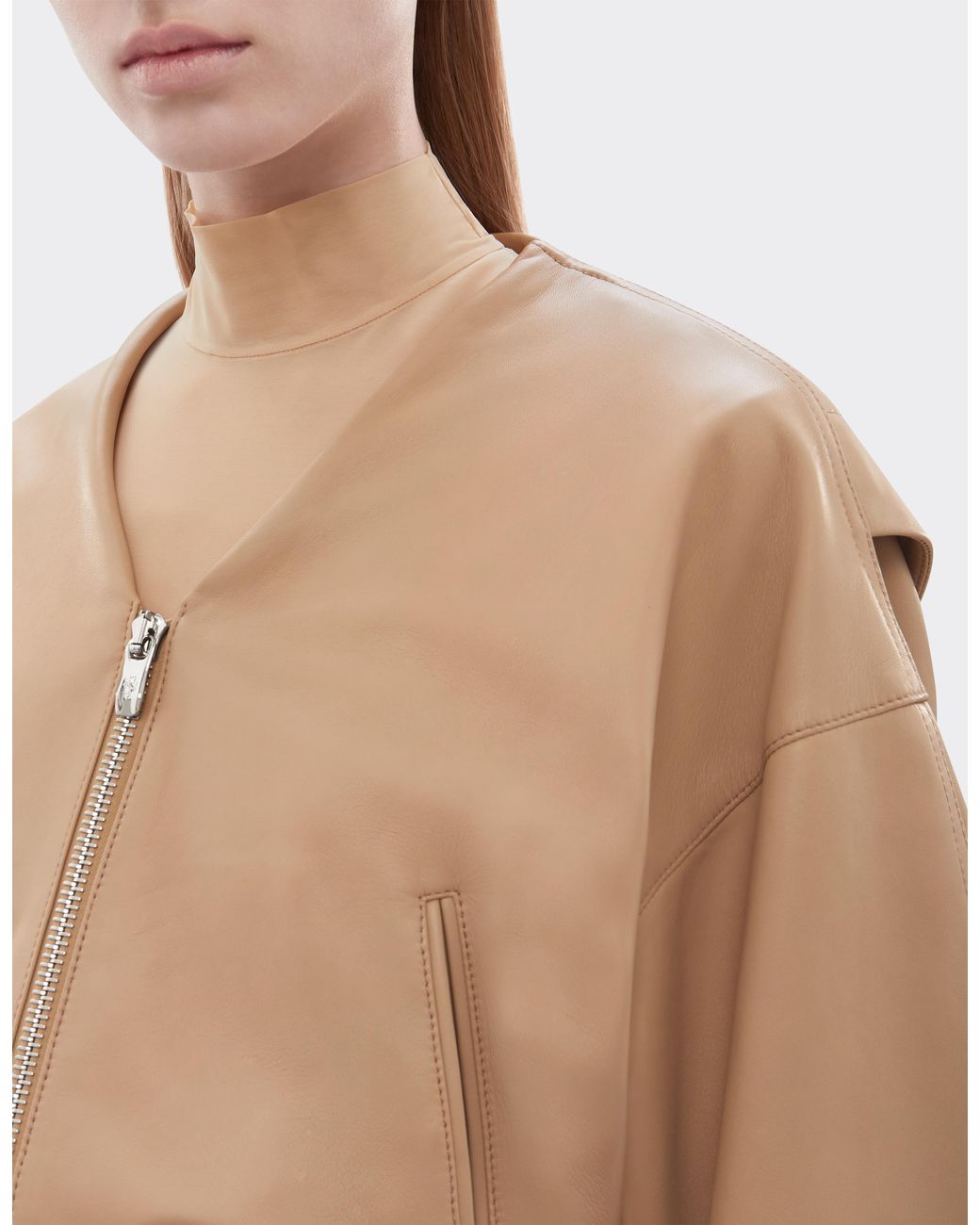 Ferrari White Short Leather Bomber Jacket With V-Neck