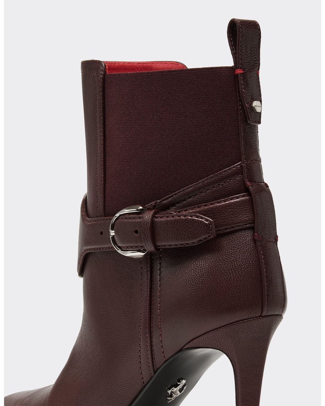 Ferrari Brown Garnet Leather Ankle Boots With High Heel