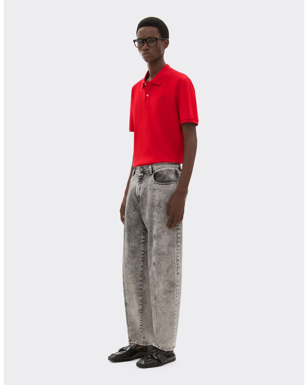 Ferrari Red Organic Cotton Piqué Polo Shirt With Prancing Horse for men