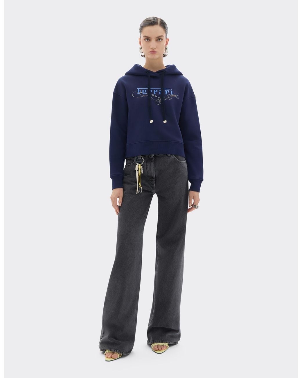 Ferrari Blue Hooded Sweatshirt With Embroidery