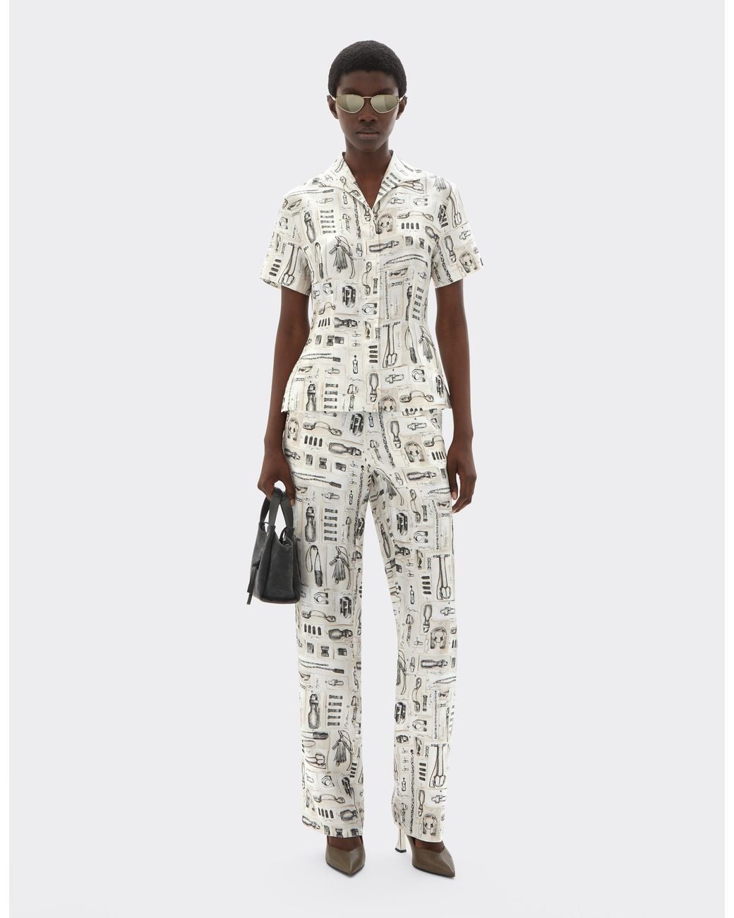 Ferrari White Silk Twill Shirt With Officina Print