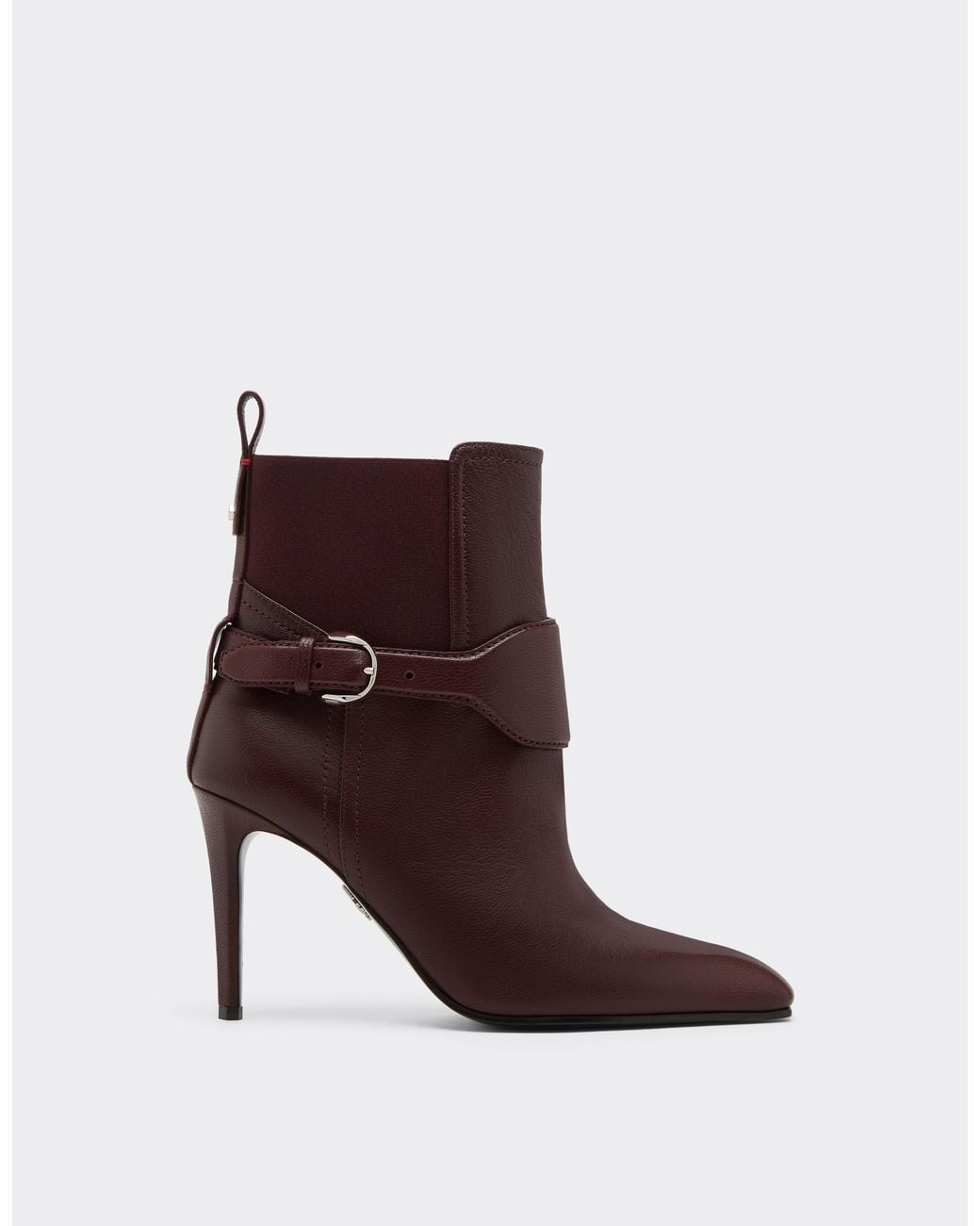 Ferrari Brown Garnet Leather Ankle Boots With High Heel