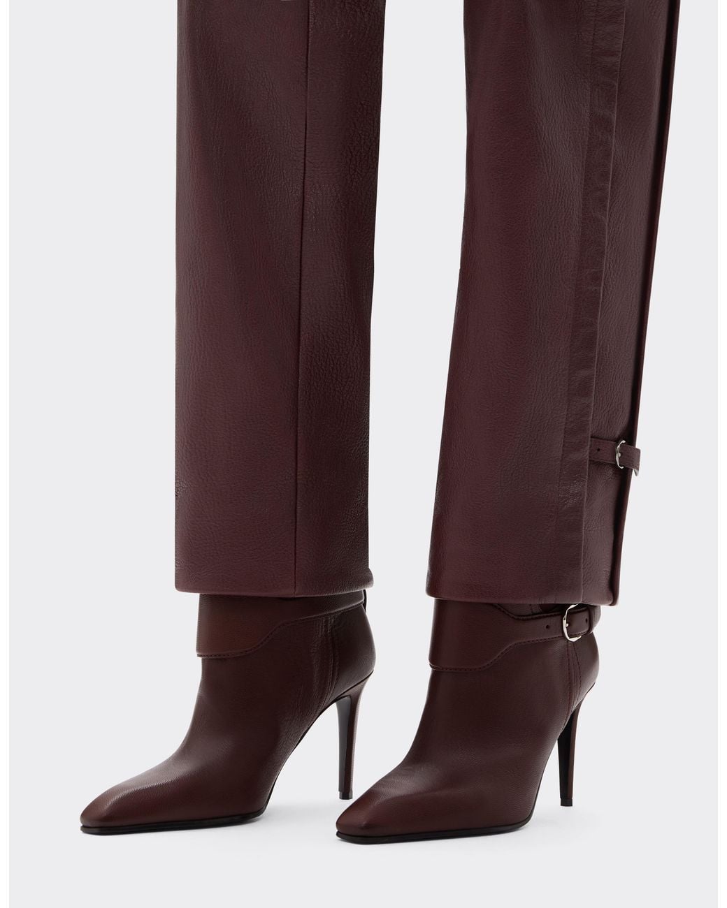 Ferrari Brown Garnet Leather Ankle Boots With High Heel
