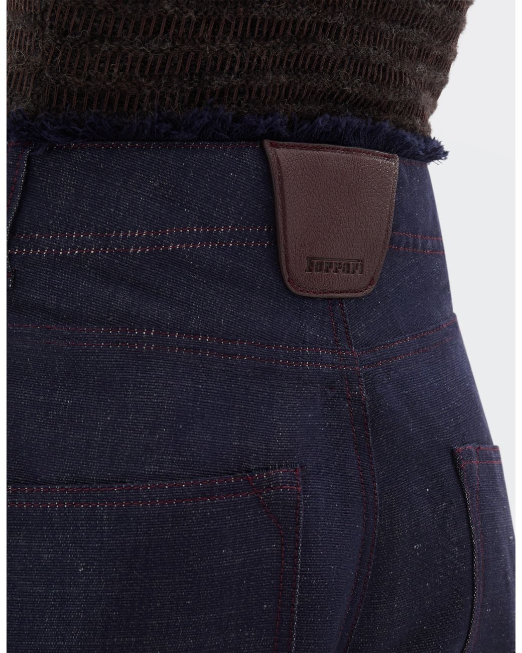 Ferrari Blue Cotton And Linen Denim Trousers