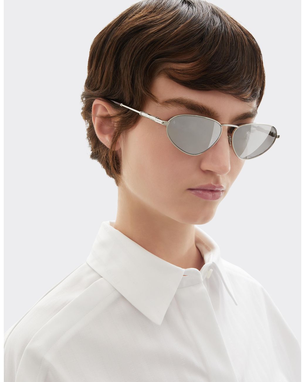 Ferrari White Polished Metal Sunglasses With Light Lenses With A Mirror Finish