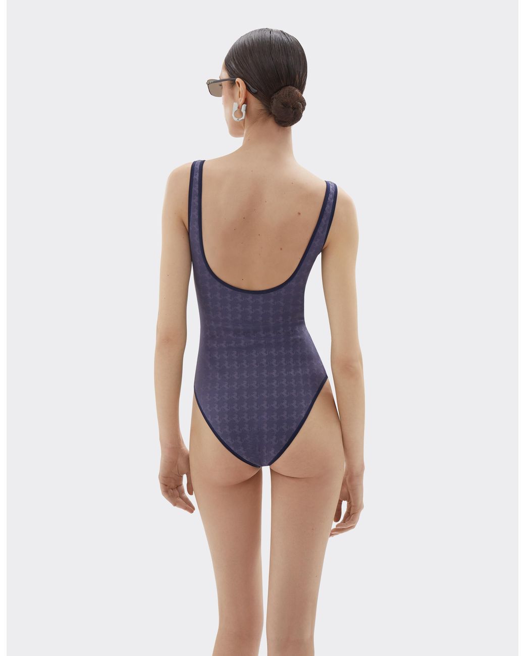 Ferrari Blue One-Piece Swimsuit With Prancing Horse Motif