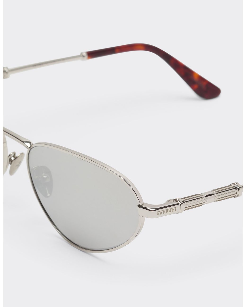 Ferrari White Polished Metal Sunglasses With Light Lenses With A Mirror Finish