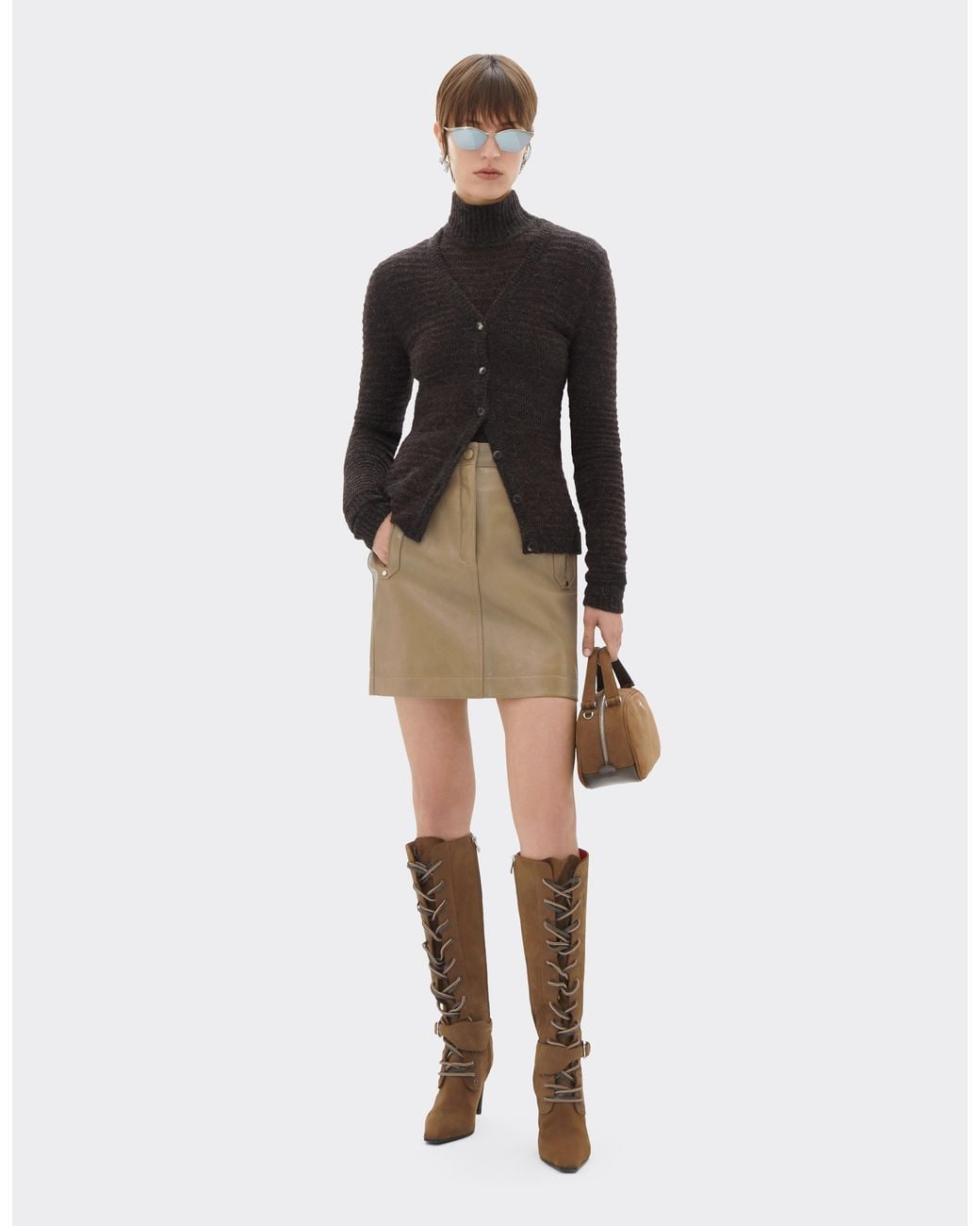 Ferrari Natural High-Waisted Leather Mini Skirt