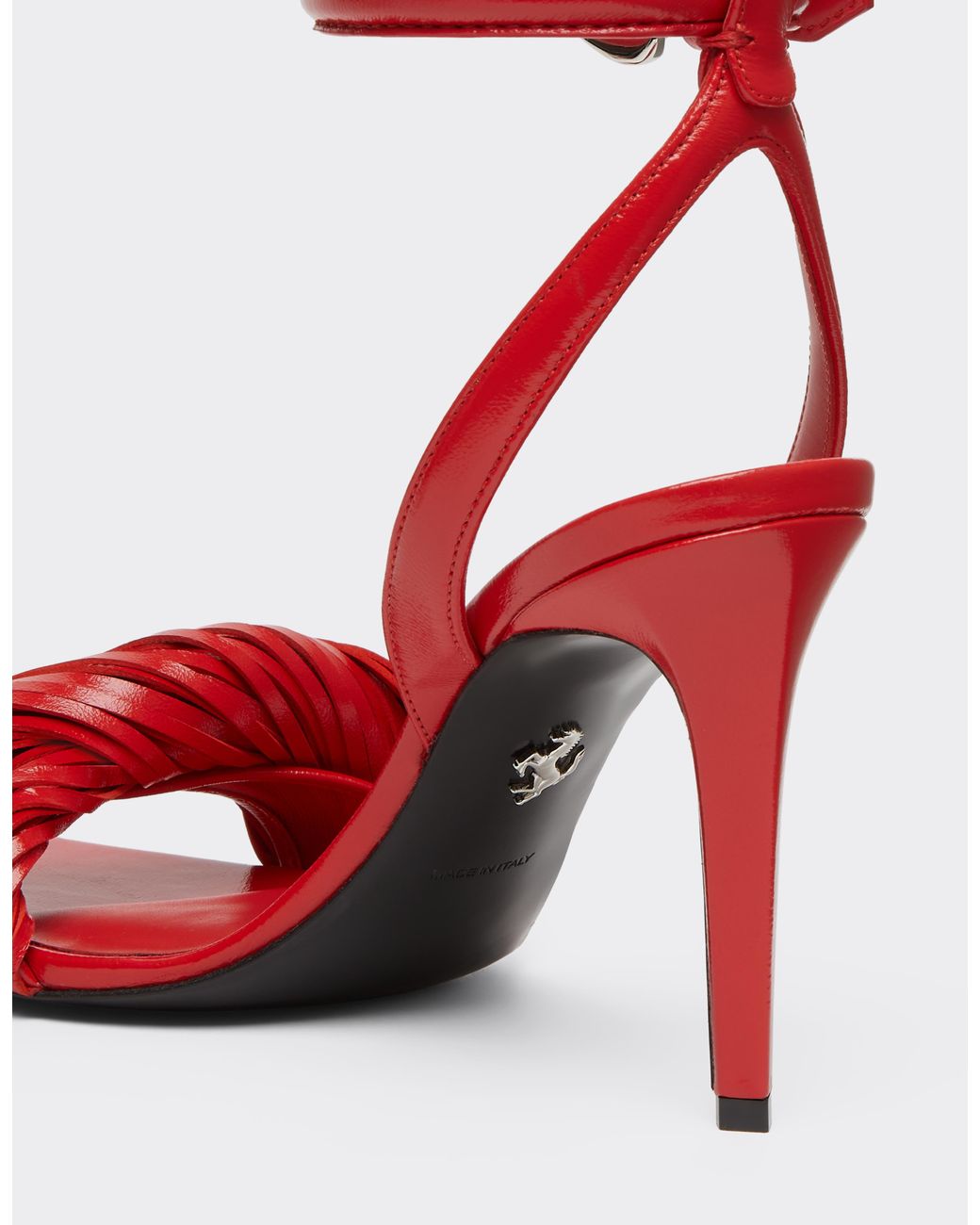 Ferrari Red Nappa Leather Heeled Sandals