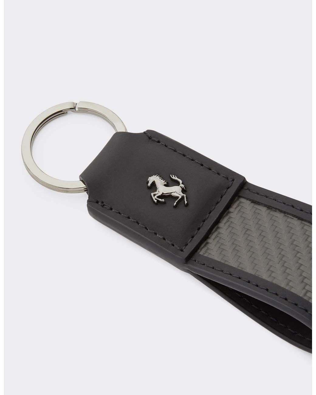 Ferrari White Leather And Carbon Fiber Keychain