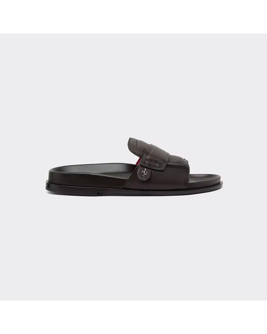 Ferrari White Leather Slider With Prancing Horse for men