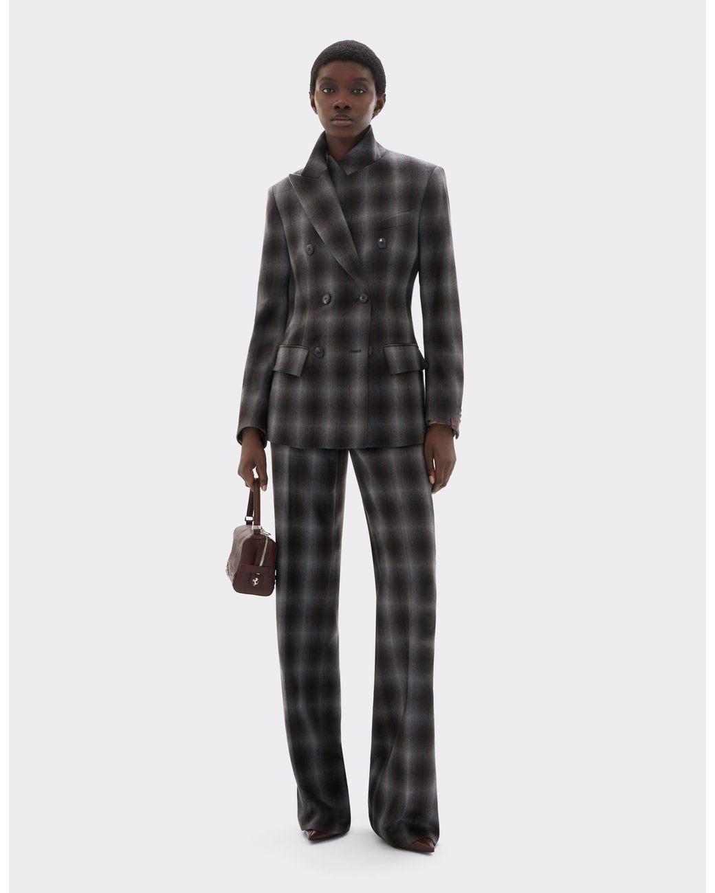 Ferrari Gray Double-Breasted Tartan Wool Flannel Blazer
