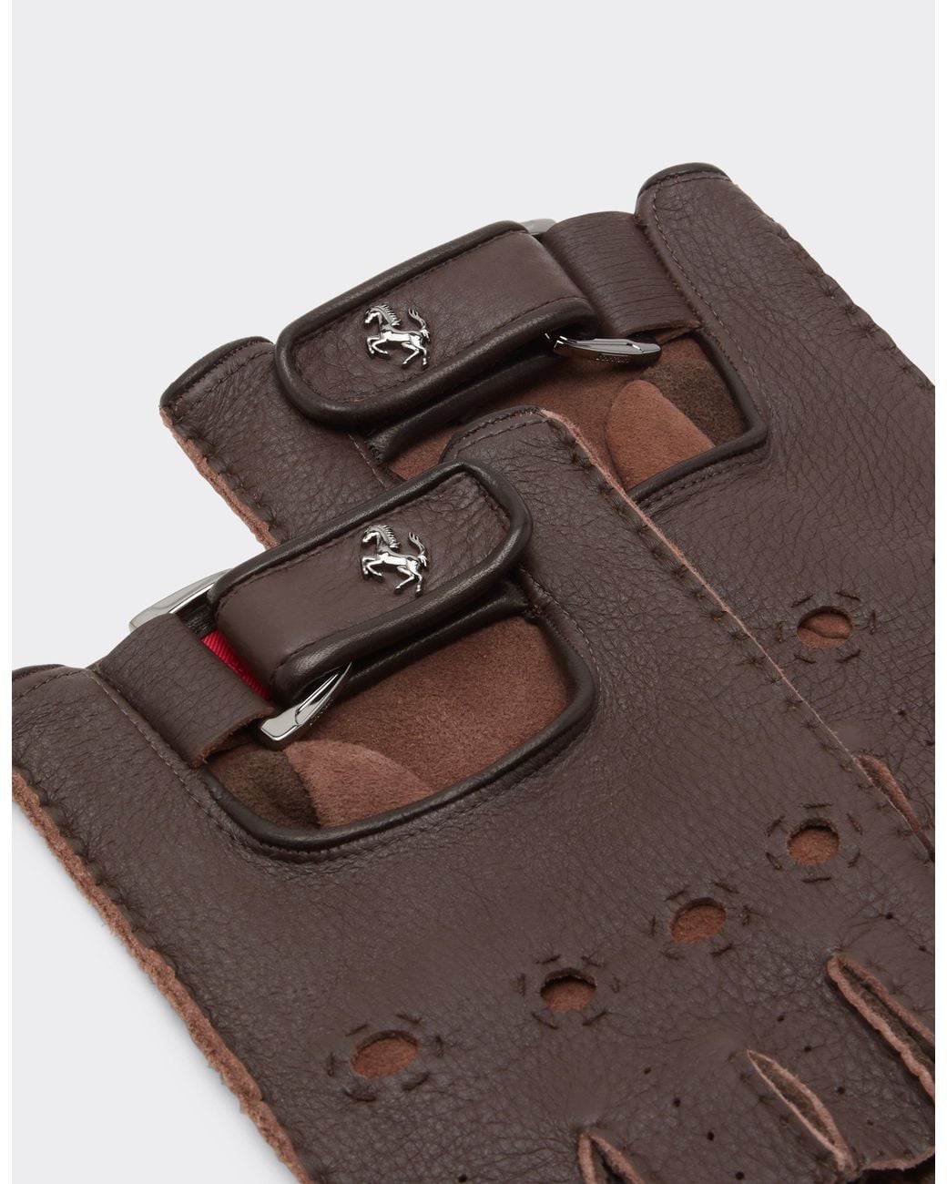 Ferrari Brown Fingerless Leather Driving Gloves for men