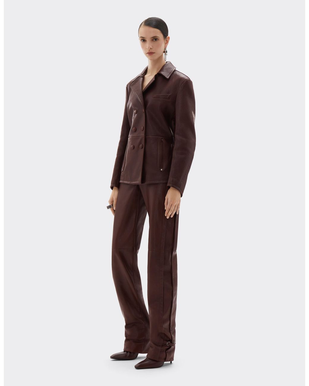 Ferrari Brown Double-Breasted Leather Jacket