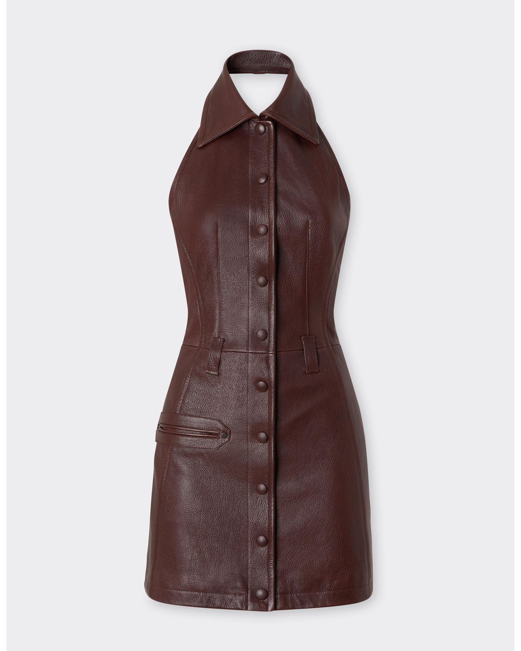 Ferrari Purple Leather Mini Dress With Halter Neck
