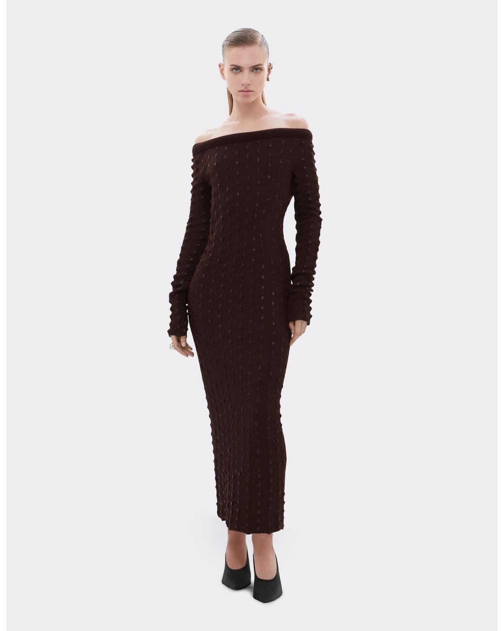 Ferrari Brown Long Wool And Cotton Dress