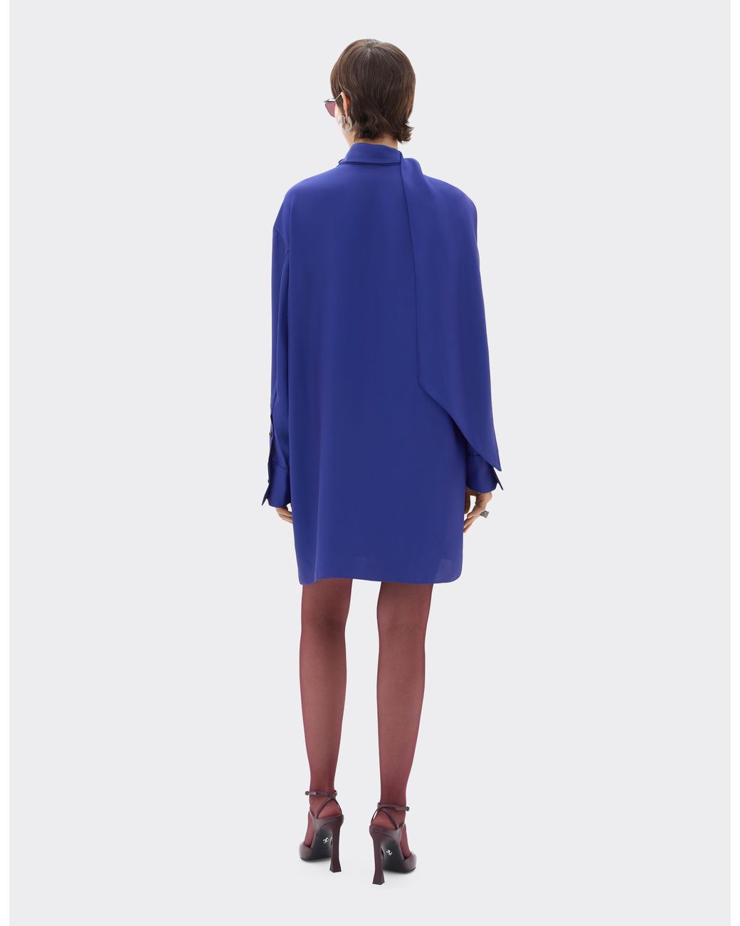 Ferrari Blue Viscose Satin Shirt Dress