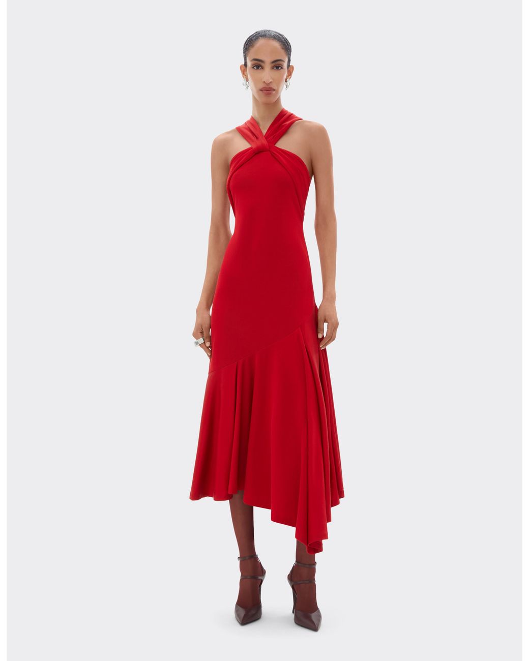 Ferrari Red Halter-Neck Dress With Asymmetrical Hem