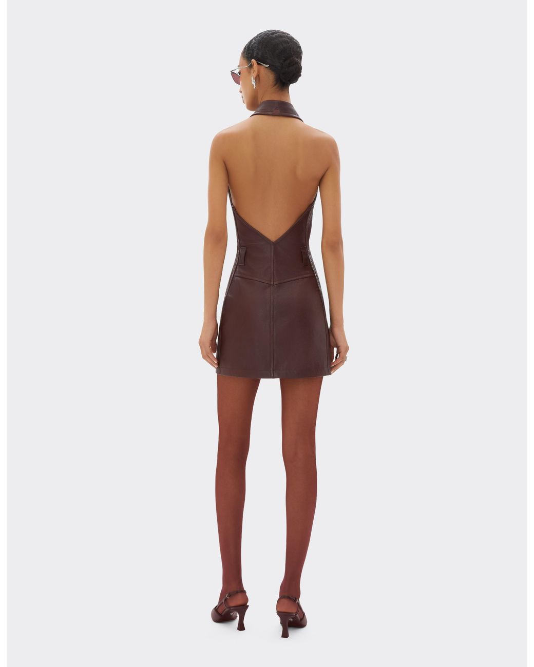 Ferrari Purple Leather Mini Dress With Halter Neck