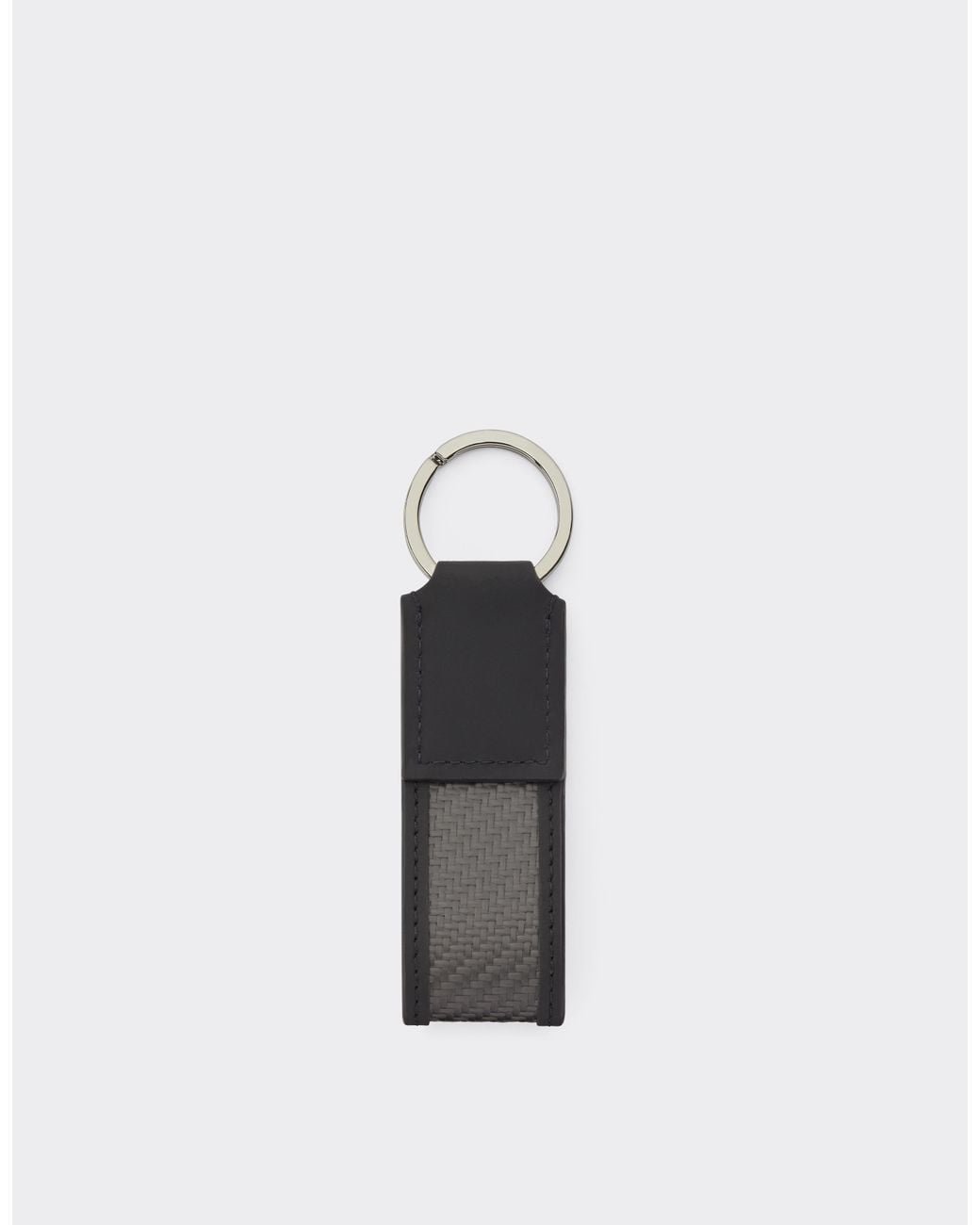 Ferrari White Leather And Carbon Fiber Keychain