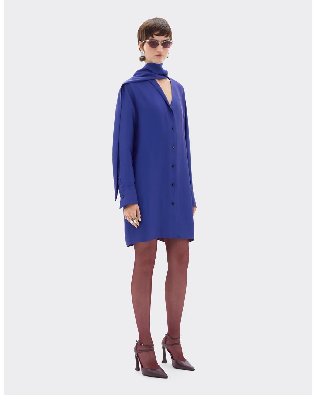 Ferrari Blue Viscose Satin Shirt Dress