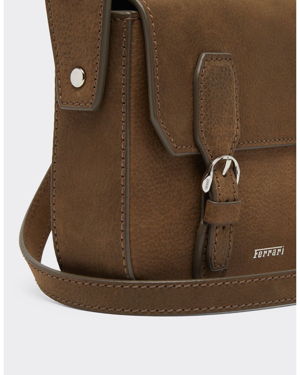 Ferrari Brown Waxed Leather Messenger Bag for men