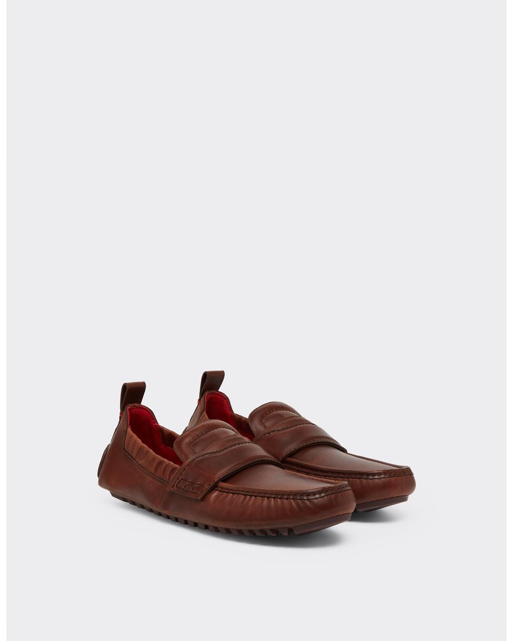 Ferrari Brown Nappa Leather Driver Shoes for men