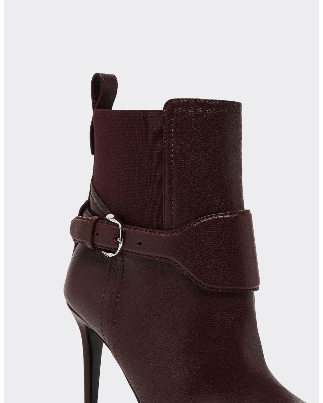 Ferrari Brown Garnet Leather Ankle Boots With High Heel
