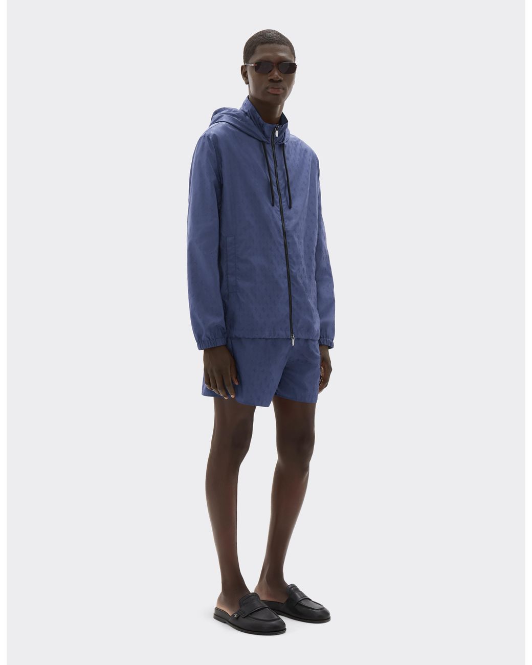 Ferrari Blue Nylon Windbreaker With Prancing Horse Motif