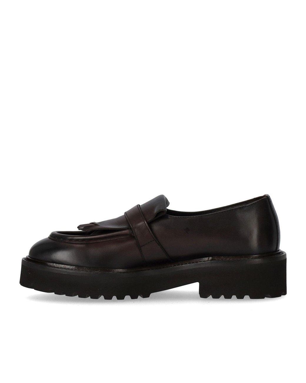Doucal's Black Deco' Dark Loafer With Fringe