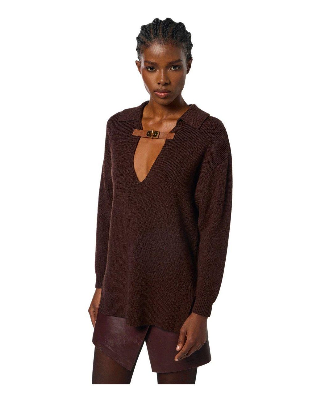Elisabetta Franchi Brown Coffee Polo Sweater