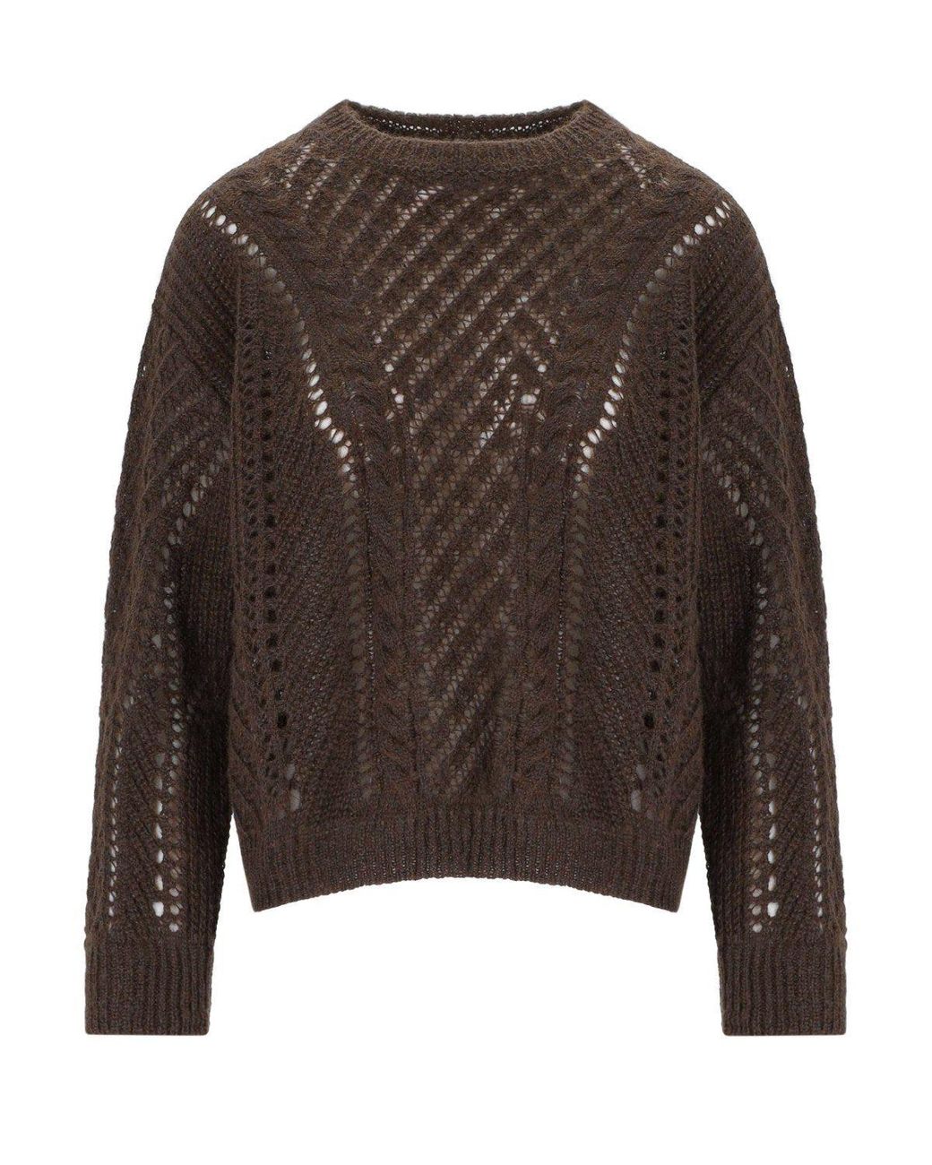 Twinset Brown Chocolate Perforated Crewneck Sweater