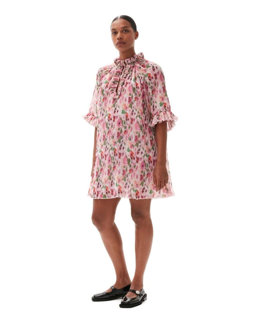 Ganni pink floral dress sales
