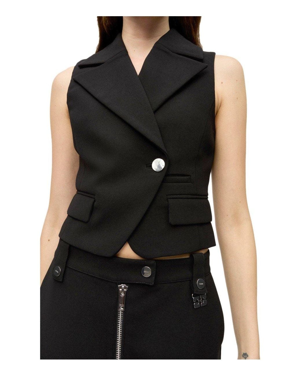 Ganni Black Crepe Vest