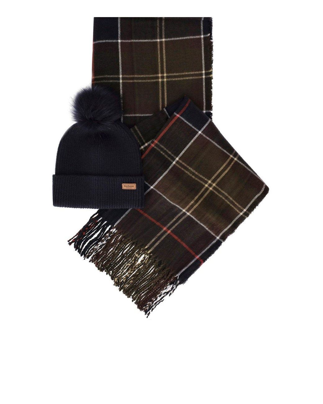 Barbour Black Dover Beanie & Hailes Scarf Gift Set