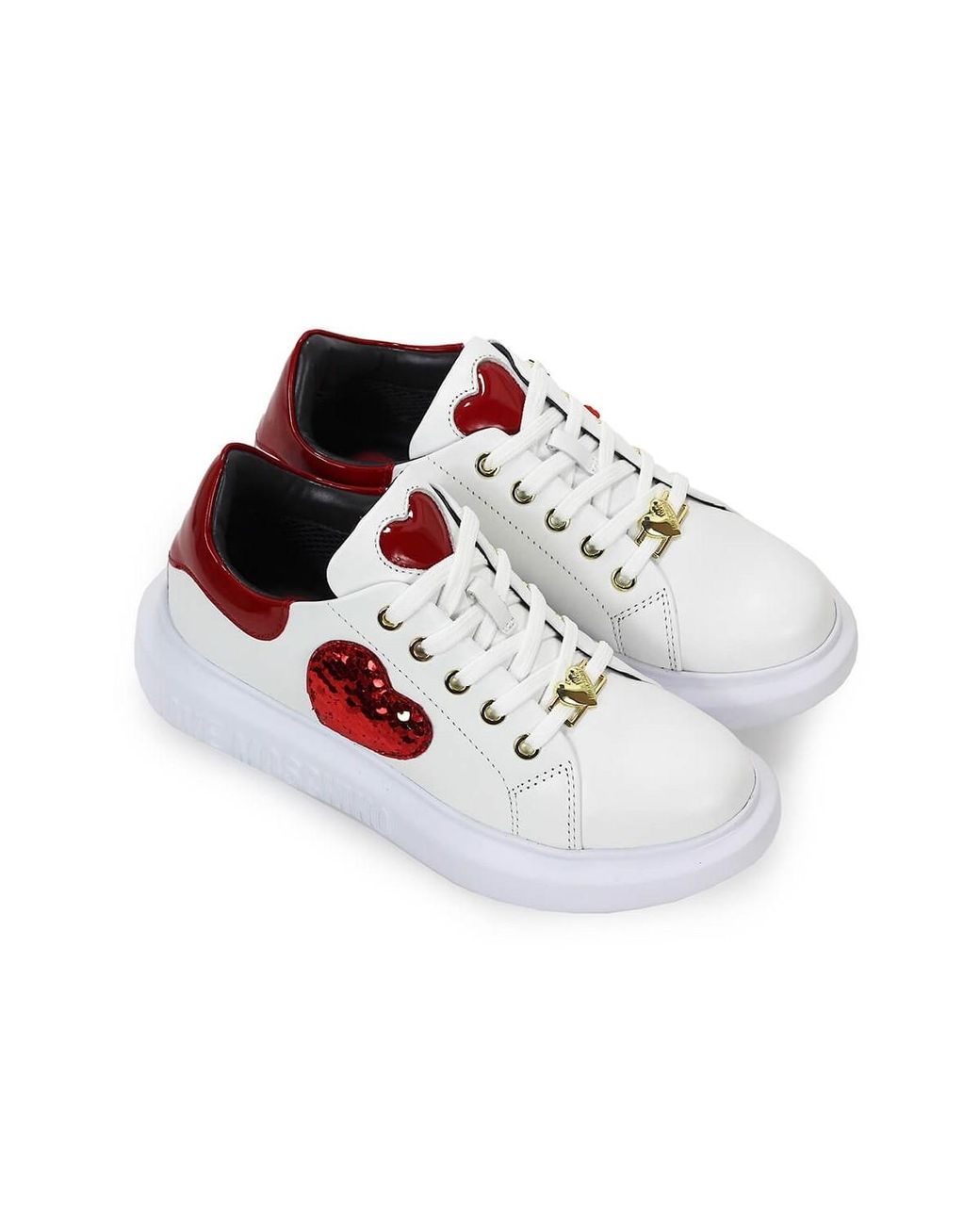 BASKETS BLANC CŒUR ROUGE Cuir Love Moschino en coloris Blanc | Lyst