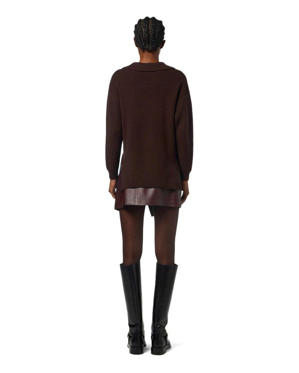 Elisabetta Franchi Brown Coffee Polo Sweater