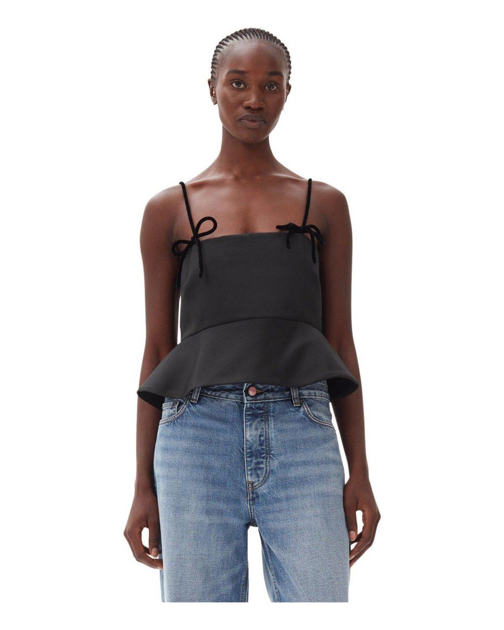 Ganni Black Duchesse Satin Top
