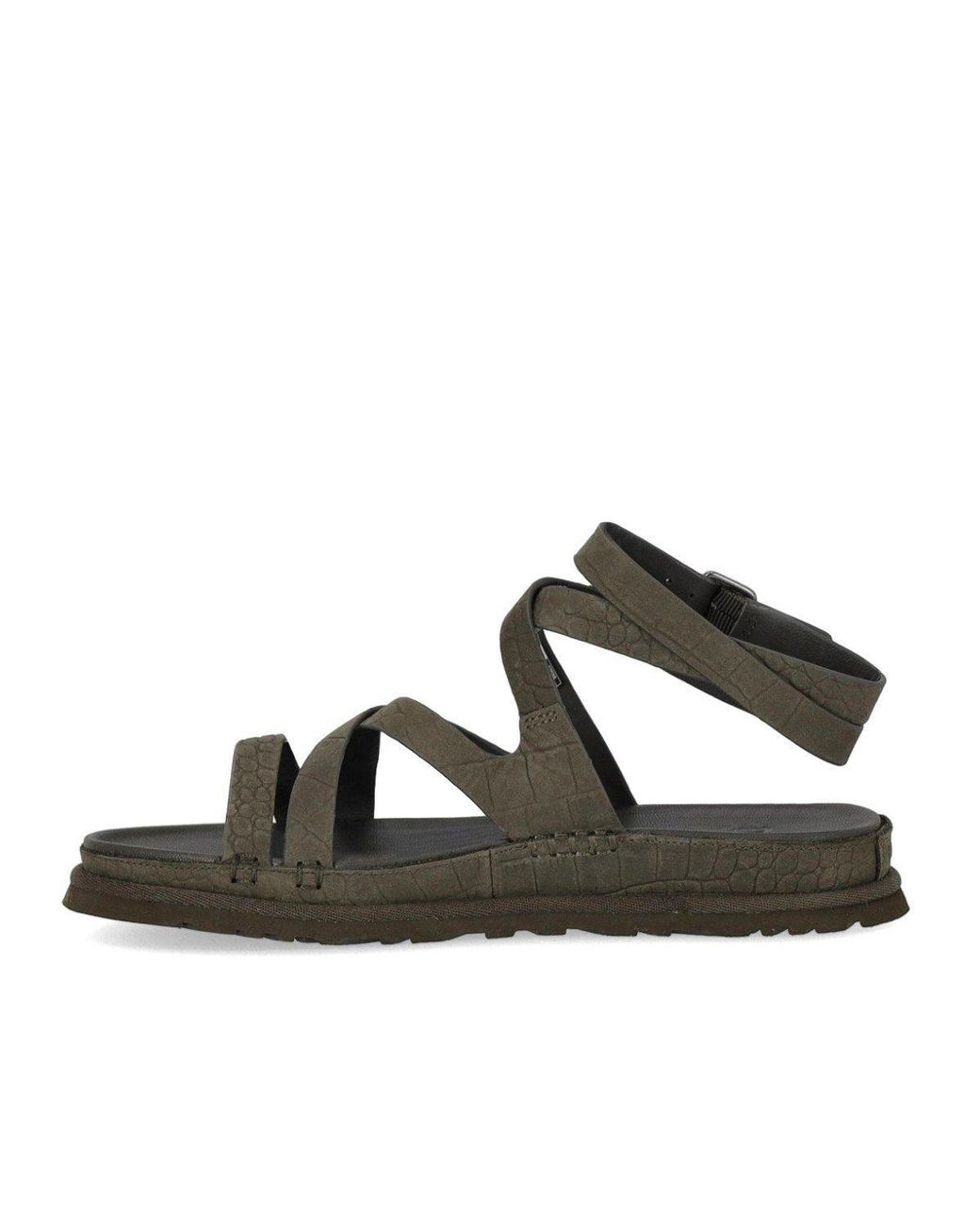 Ugg Black Goldengaze Embossed Ankle Wrap Dense Smoke Sandal