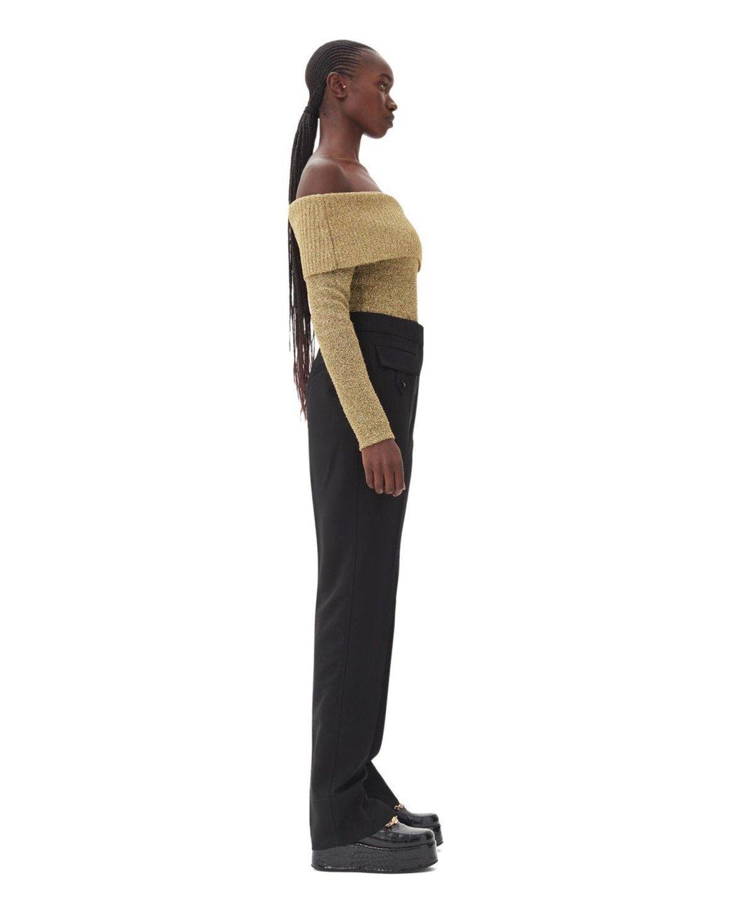 Ganni Black Twill Pants With Pockets