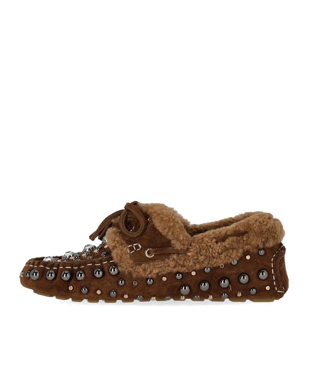 Strategia Brown Velour Loafer With Studs Camel