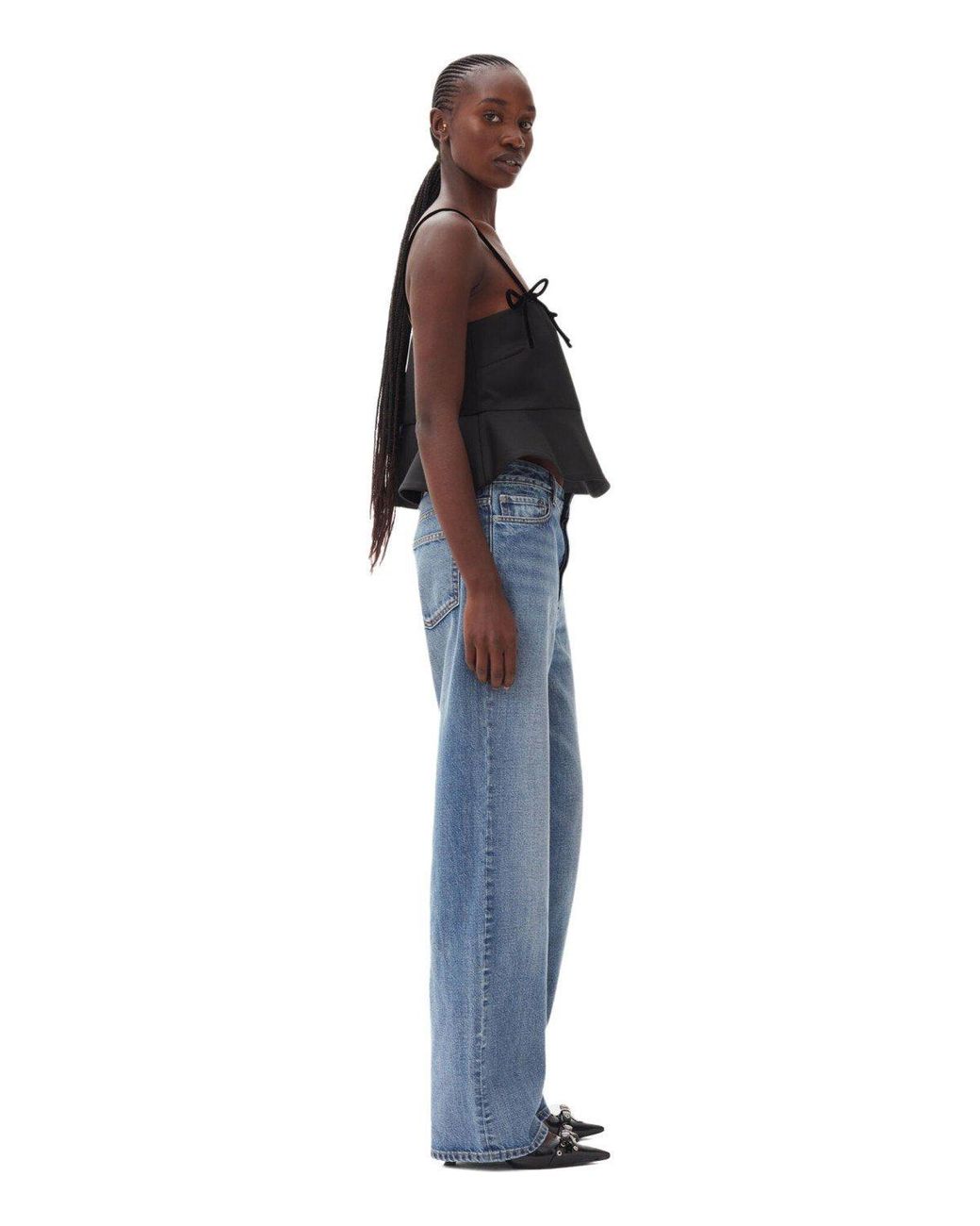 Ganni Black Duchesse Satin Top