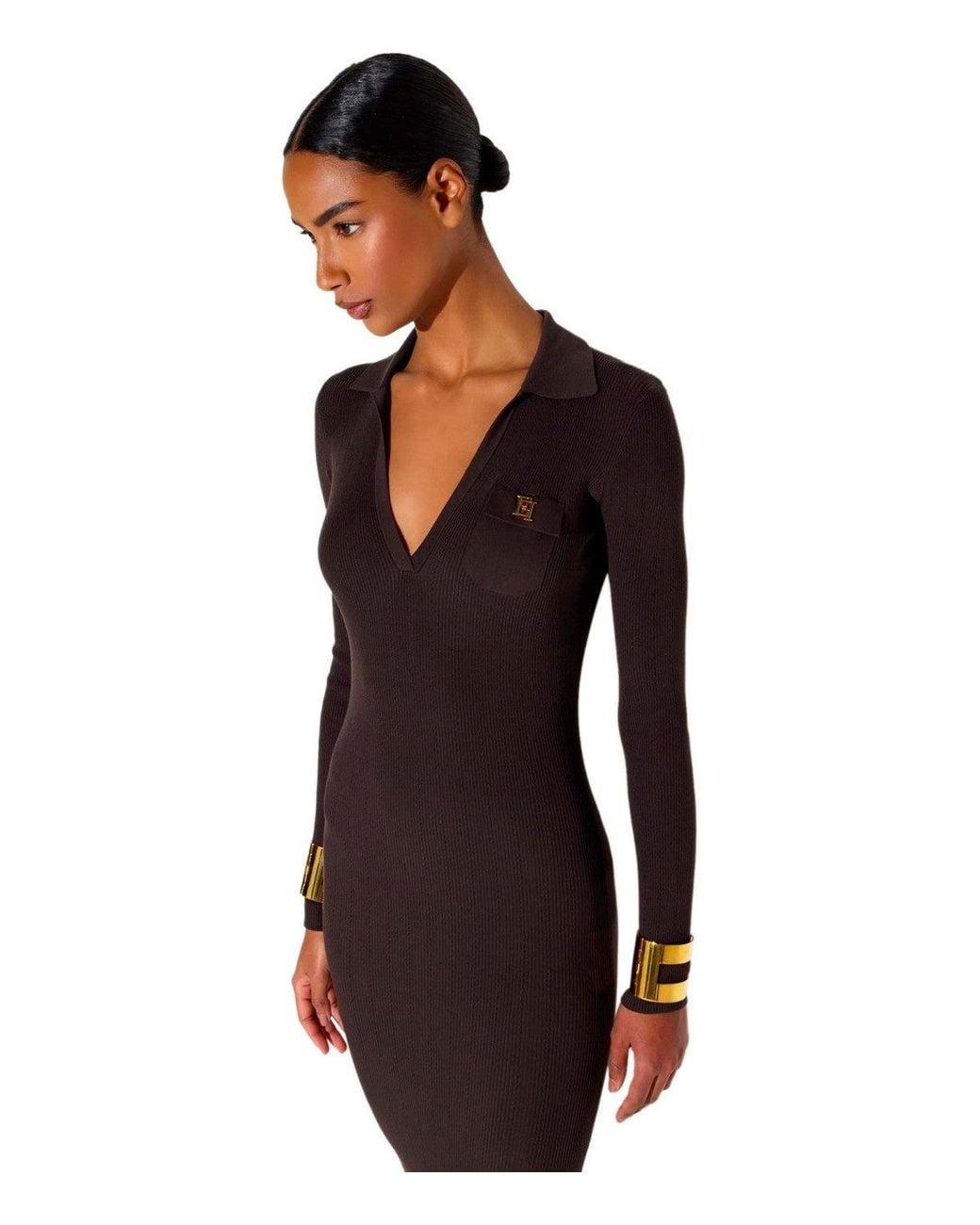 Elisabetta Franchi Brown Knit Midi Dress