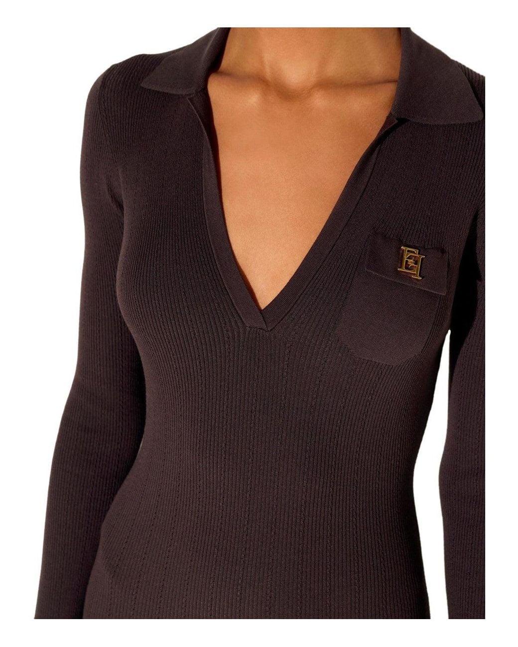 Elisabetta Franchi Brown Knit Midi Dress