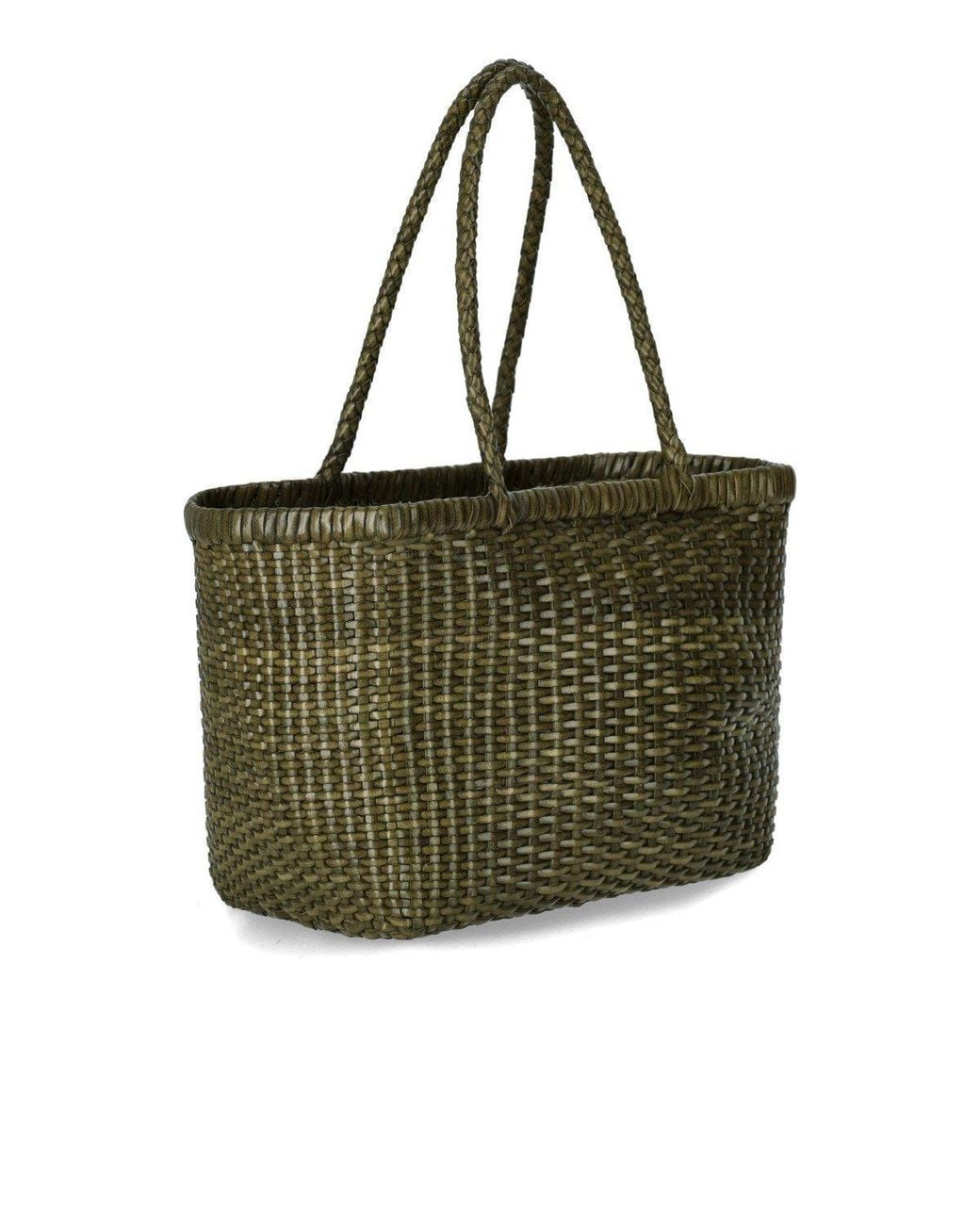 Borsa Shopping Weave Small Kaki di Dragon Diffusion in Green