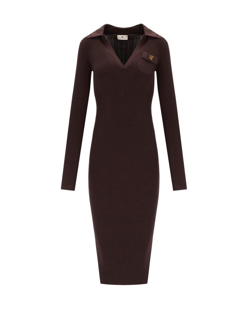 Elisabetta Franchi Brown Knit Midi Dress