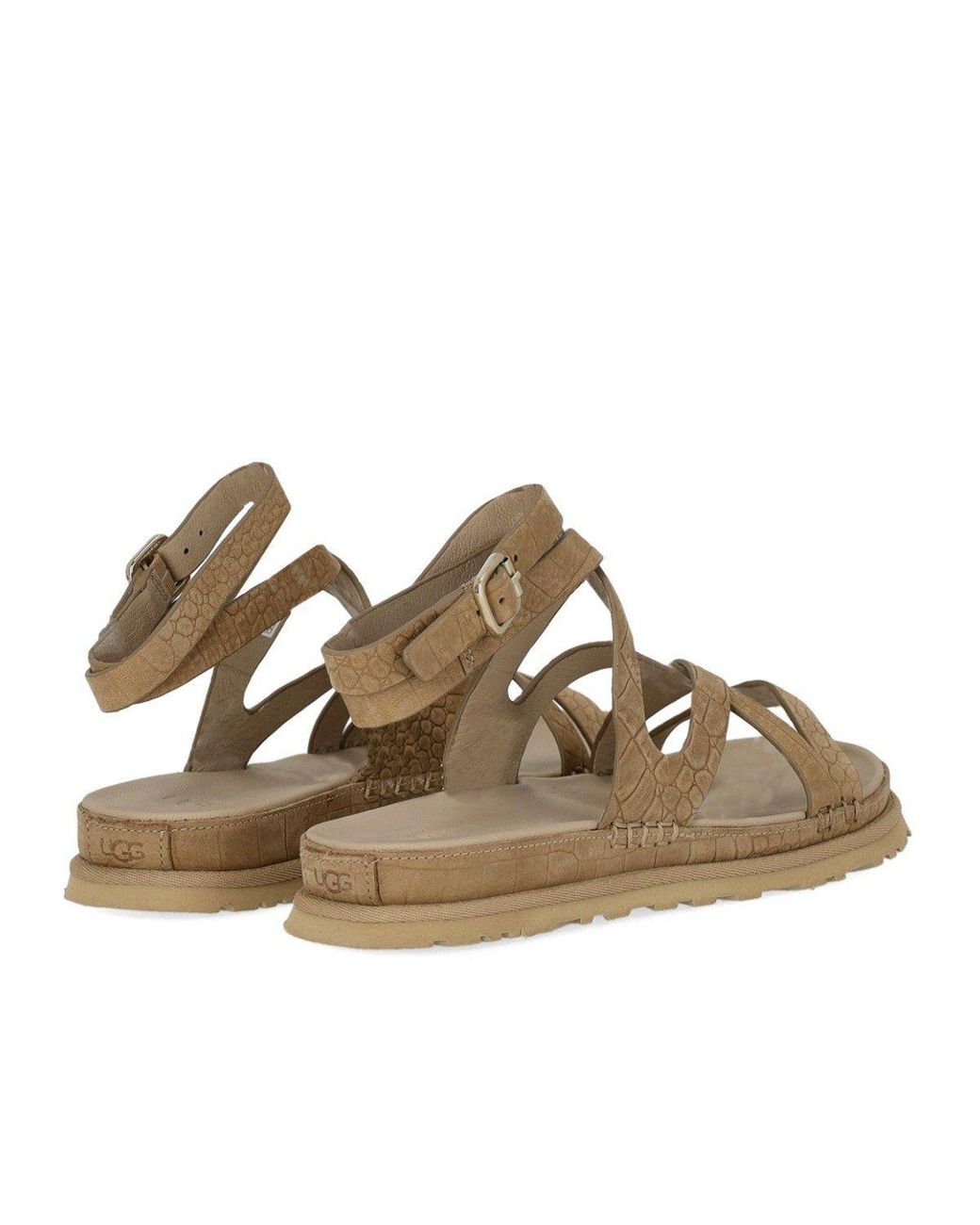 Ugg Brown Goldengaze Embossed Ankle Wrap Mustard Seed Sandal