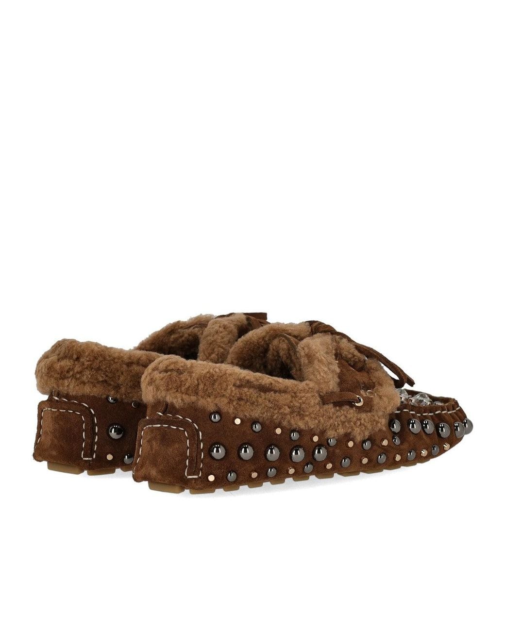 Strategia Brown Velour Loafer With Studs Camel